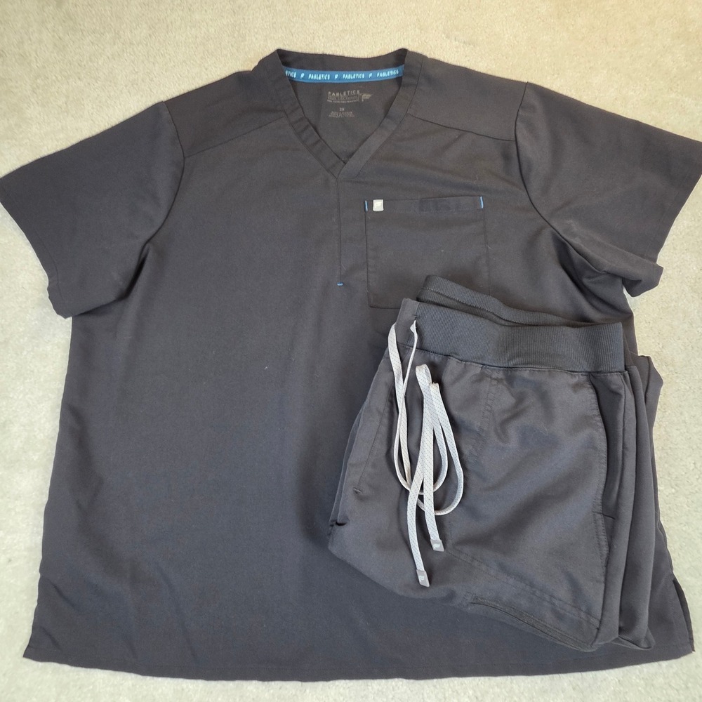 Fabletics Mens Black Scrub Set 2XL Top Equip Cargo Scrub Pants Medical
